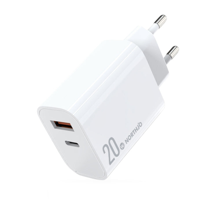 NORTHJO NOPD2002 PD20W USB-C/Type-C + QC 3.0 USB Dual Ports Fast Charger, EU Plug(White) - USB Charger by NORTHJO | Online Shopping UK | buy2fix