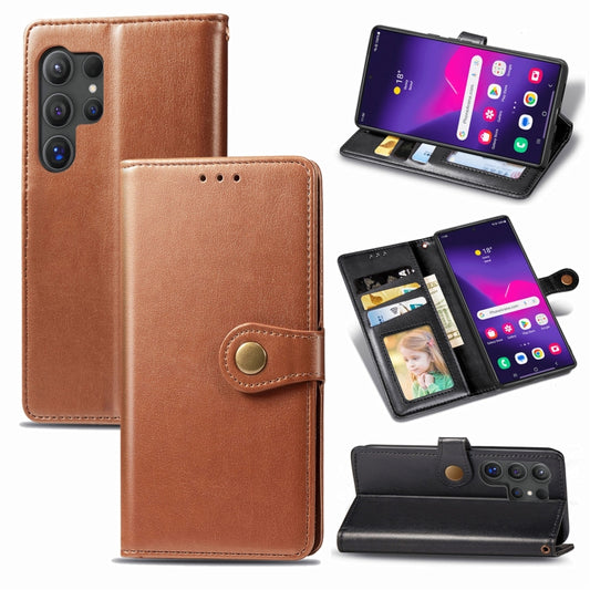 For Samsung Galaxy S25 5G Retro Solid Color Buckle Leather Phone Case(Brown) - Galaxy S25 5G Cases by buy2fix | Online Shopping UK | buy2fix