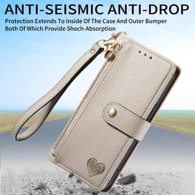 For iPhone 16 Pro Max Love Zipper Lanyard Leather Phone Case(Gray) - iPhone 16 Pro Max Cases by buy2fix | Online Shopping UK | buy2fix