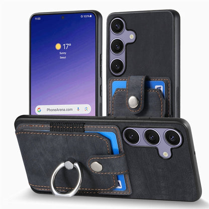 For Samsung Galaxy S25 Ultra 5G Retro Skin-feel Ring Card Wallet Phone Case(Black) - Galaxy S25 Ultra 5G Cases by buy2fix | Online Shopping UK | buy2fix