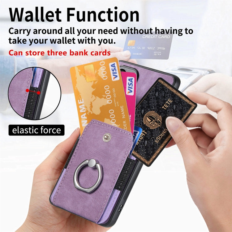 For Samsung Galaxy S25 Ultra 5G Retro Skin-feel Ring Card Wallet Phone Case(Purple) - Galaxy S25 Ultra 5G Cases by buy2fix | Online Shopping UK | buy2fix