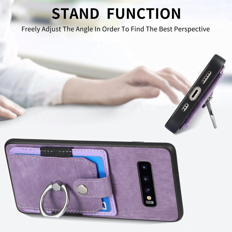 For Samsung Galaxy S25 Ultra 5G Retro Skin-feel Ring Card Wallet Phone Case(Purple) - Galaxy S25 Ultra 5G Cases by buy2fix | Online Shopping UK | buy2fix