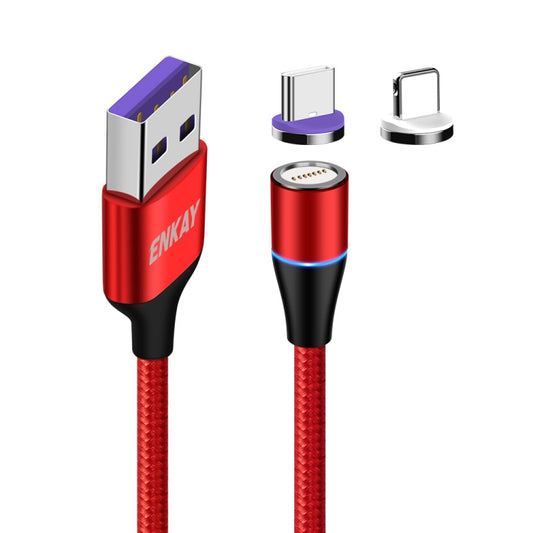 ENKAY 2 in 1 5A USB to Type-C + 8 Pin Magnetic Fast Charging Data Cable with LED Light, Length: 1m(Red) - Charging Cable & Head by ENKAY | Online Shopping UK | buy2fix