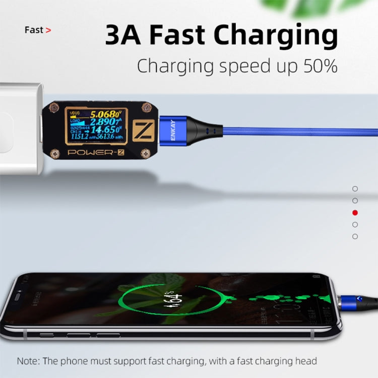 ENKAY 3A USB to Type-C Magnetic Fast Charging Data Cable with LED Light, Length:2m(Black) - Charging Cable & Head by ENKAY | Online Shopping UK | buy2fix