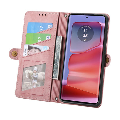 For Motorola Edge 50 Pro Geometric Zipper Wallet Side Buckle Leather Phone Case(Pink) - Motorola Cases by buy2fix | Online Shopping UK | buy2fix