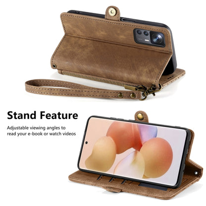 For Xiaomi 13 Pro Geometric Zipper Wallet Side Buckle Leather Phone Case(Brown) - 13 Pro Cases by buy2fix | Online Shopping UK | buy2fix