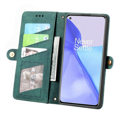 For OnePlus 11 Geometric Zipper Wallet Side Buckle Leather Phone Case(Green) - OnePlus Cases by buy2fix | Online Shopping UK | buy2fix