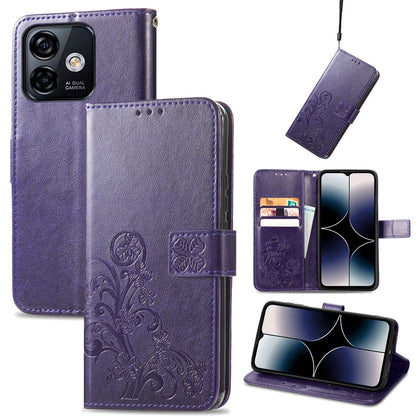 For Ulefone Note 16 Pro Four-leaf Clasp Embossed Buckle Leather Phone Case(Purple) - Ulefone Cases by buy2fix | Online Shopping UK | buy2fix