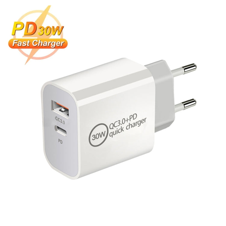 PD30W USB-C / Type-C + QC3.0 USB Dual Port Charger with 1m USB to Type-C Data Cable, EU Plug - USB Charger by buy2fix | Online Shopping UK | buy2fix