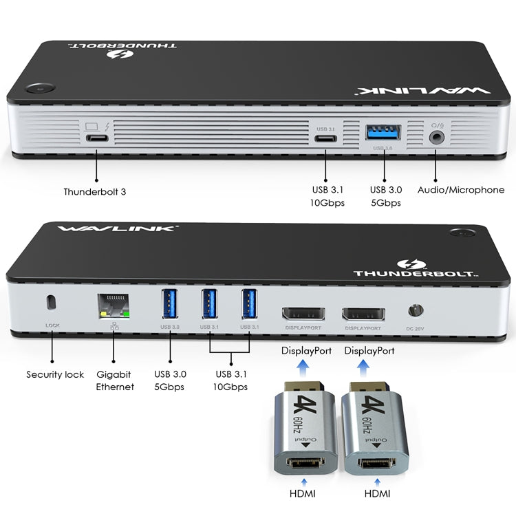 Wavlink UTD21H 60W Host Charging Thunderbolt 3 Docking Station 4K Dual Display 11 in 1 Ports, Plug:EU Plug -  by WAVLINK | Online Shopping UK | buy2fix