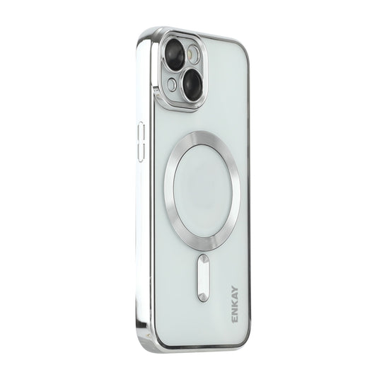 For iPhone 15 ENKAY Hat-Prince Magsafe Electroplated TPU Clear Shockproof Phone Case(Silver) - iPhone 15 Cases by ENKAY | Online Shopping UK | buy2fix