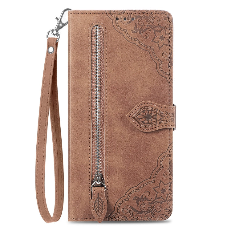 For DOOGEE X98 Pro / X98 Embossed Flower Zipper Leather Phone Case(Brown) - Doogee Cases by buy2fix | Online Shopping UK | buy2fix