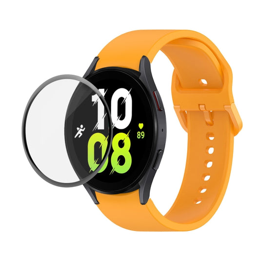 For Samsung Galaxy Watch5 40mm JUNSUNMAY Silicone Adjustable Strap + Full Coverage PMMA Screen Protector Kit(Orange) - Watch Bands by JUNSUNMAY | Online Shopping UK | buy2fix