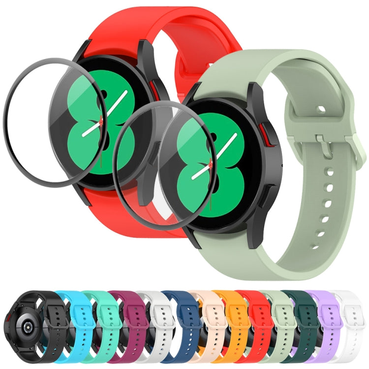 For Samsung Galaxy Watch5 44mm JUNSUNMAY Silicone Adjustable Strap + Full Coverage PMMA Screen Protector Kit(Light Green) - Watch Bands by JUNSUNMAY | Online Shopping UK | buy2fix