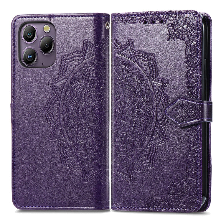 For Blackview A96 Mandala Flower Embossed Leather Phone Case(Purple) - More Brand by buy2fix | Online Shopping UK | buy2fix