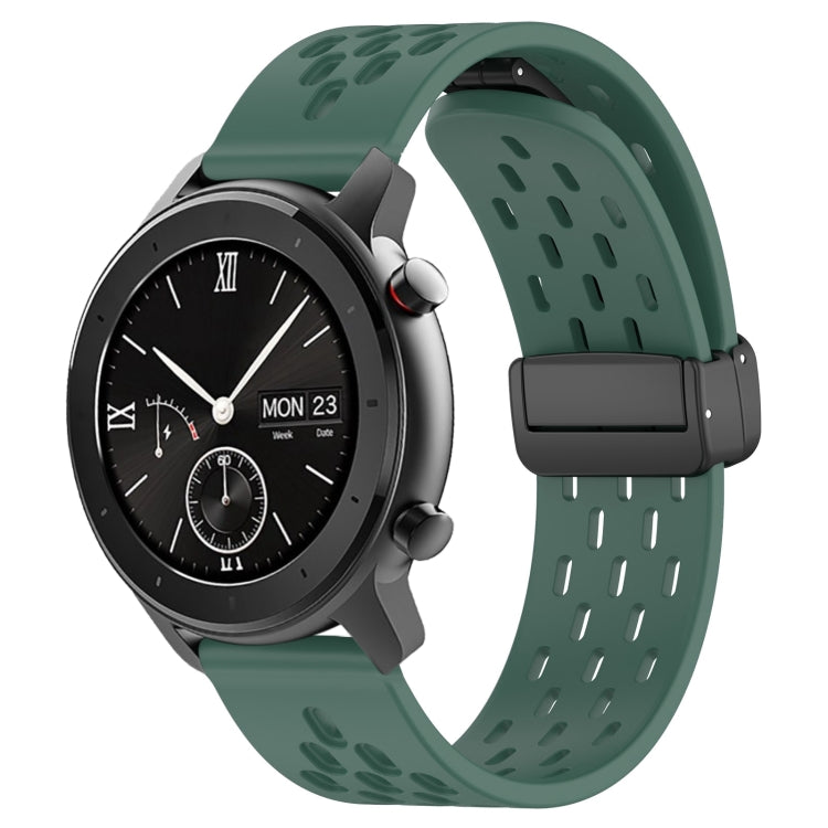 For Amazfit GTR 42mm 20mm Folding Magnetic Clasp Silicone Watch Band(Dark Green) - Watch Bands by buy2fix | Online Shopping UK | buy2fix