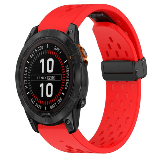 For Garmin Fenix 7S Pro 42mm 20mm Folding Buckle Hole Silicone Watch Band(Red) - Watch Bands by buy2fix | Online Shopping UK | buy2fix