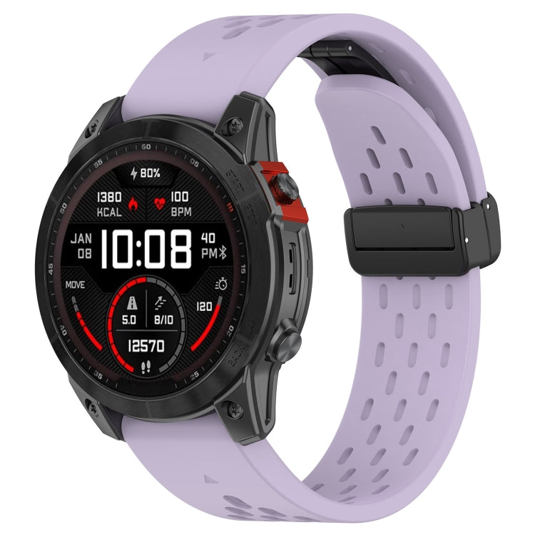 For Garmin Fenix 5X GPS / 5X Puls Quick Release Holes Magnetic Buckle Silicone Watch Band(Purple) - Watch Bands by buy2fix | Online Shopping UK | buy2fix