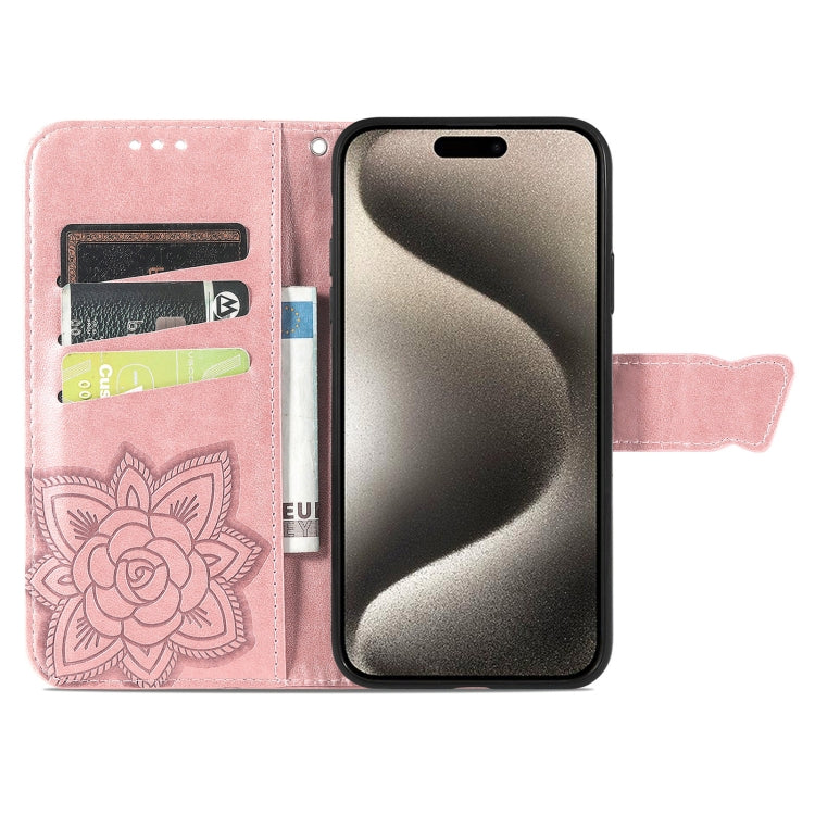 For iPhone 16 Pro Butterfly Love Flower Embossed Leather Phone Case(Rose Gold) - iPhone 16 Pro Cases by buy2fix | Online Shopping UK | buy2fix