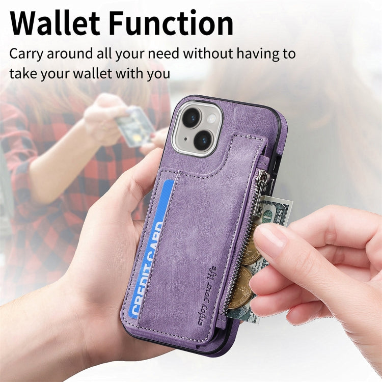 For iPhone 15 Magsafe Zipper RFID Wallet All-inclusive Shockrpoof Phone Case(Purple) - iPhone 15 Cases by buy2fix | Online Shopping UK | buy2fix