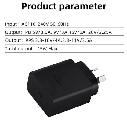 M135 PPS / PD 45W USB-C / Type-C Port Fast Charger, AU Plug(Black) - USB Charger by buy2fix | Online Shopping UK | buy2fix