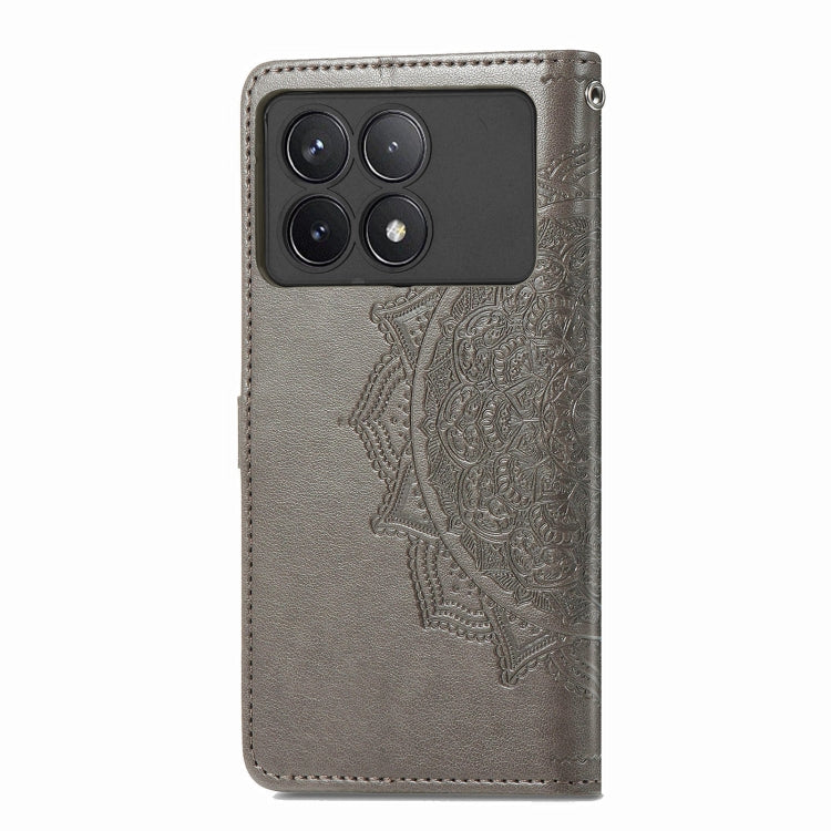 For Xiaomi Redmi K70 Mandala Flower Embossed Leather Phone Case(Grey) - K70 Cases by buy2fix | Online Shopping UK | buy2fix