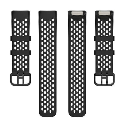 For Fitbit Charge 5 Solid Color Breathable Sports Silicone Watch Band(Black) - Watch Bands by buy2fix | Online Shopping UK | buy2fix