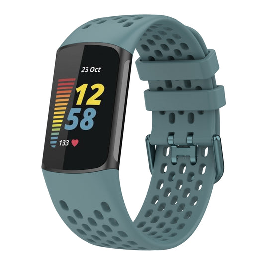 For Fitbit Charge 5 Solid Color Breathable Sports Silicone Watch Band(Blue) - Watch Bands by buy2fix | Online Shopping UK | buy2fix