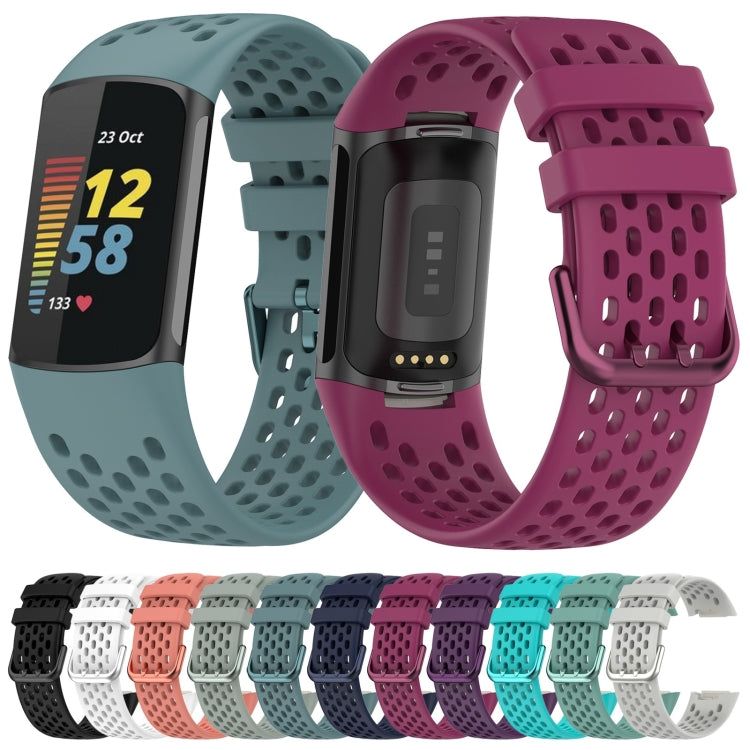 For Fitbit Charge 6 Solid Color Breathable Sports Silicone Watch Band(Gray) - Watch Bands by buy2fix | Online Shopping UK | buy2fix