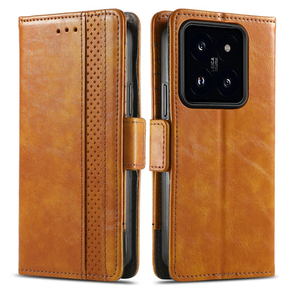 For Xiaomi 14 Pro CaseNeo Splicing Dual Magnetic Buckle Leather Phone Case(Khaki) - 14 Pro Cases by buy2fix | Online Shopping UK | buy2fix