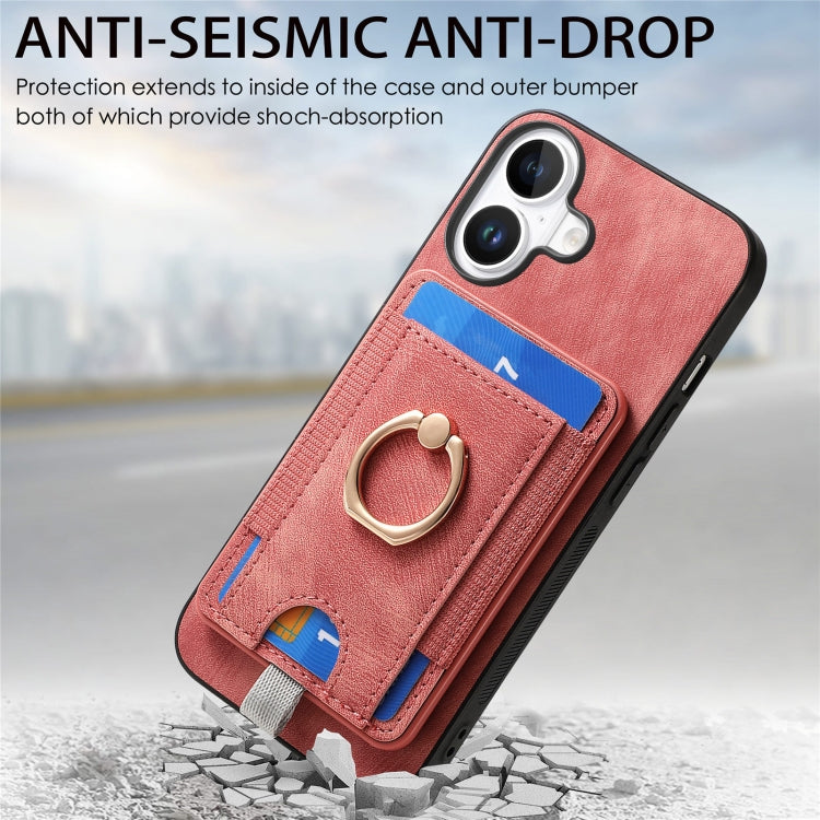 For  iPhone 16 Retro Splitable Magnetic Card Bag Leather Phone Case(Pink) - iPhone 16 Cases by buy2fix | Online Shopping UK | buy2fix