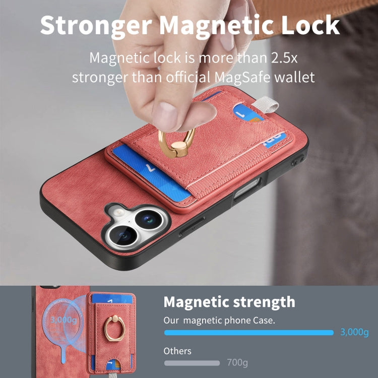 For  iPhone 16 Retro Splitable Magnetic Card Bag Leather Phone Case(Pink) - iPhone 16 Cases by buy2fix | Online Shopping UK | buy2fix