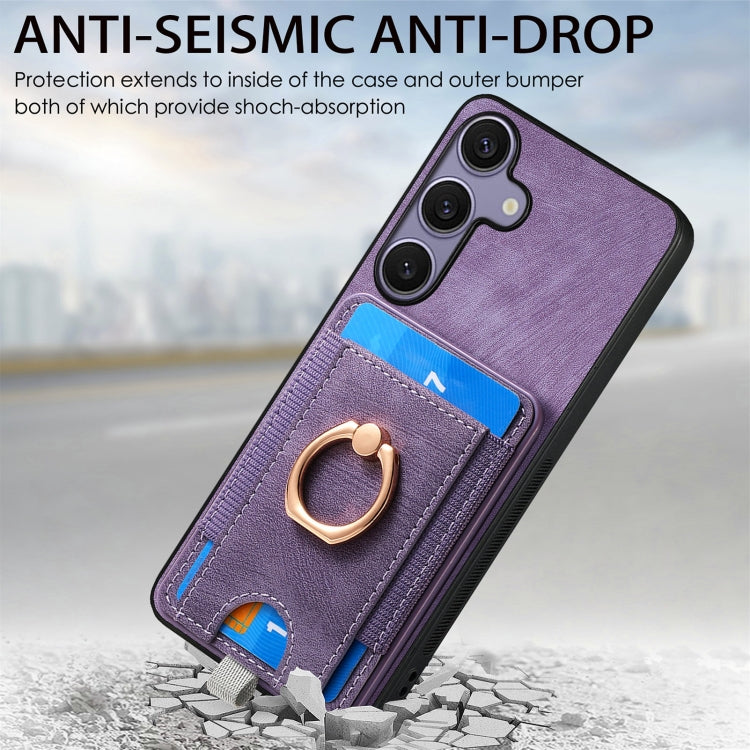 For Samsung Galaxy S25 5G Retro Splitable Magnetic Card Bag Leather Phone Case(Purple) - Galaxy Phone Cases by buy2fix | Online Shopping UK | buy2fix