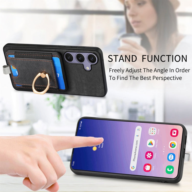 For Samsung Galaxy S25+ 5G Retro Splitable Magnetic Card Bag Leather Phone Case(Black) - Galaxy Phone Cases by buy2fix | Online Shopping UK | buy2fix