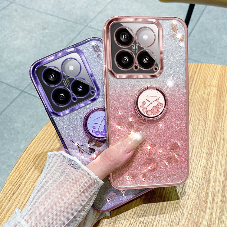 For Xiaomi 14 Gradient Glitter Immortal Flower Ring All-inclusive Phone Case(Pink) - 14 Pro Cases by buy2fix | Online Shopping UK | buy2fix