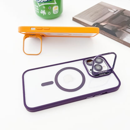 For iPhone 12 Pro Max MagSafe Acrylic Hybrid TPU Holder Phone Case with Lens film(Purple) - iPhone 12 Pro Max Cases by buy2fix | Online Shopping UK | buy2fix