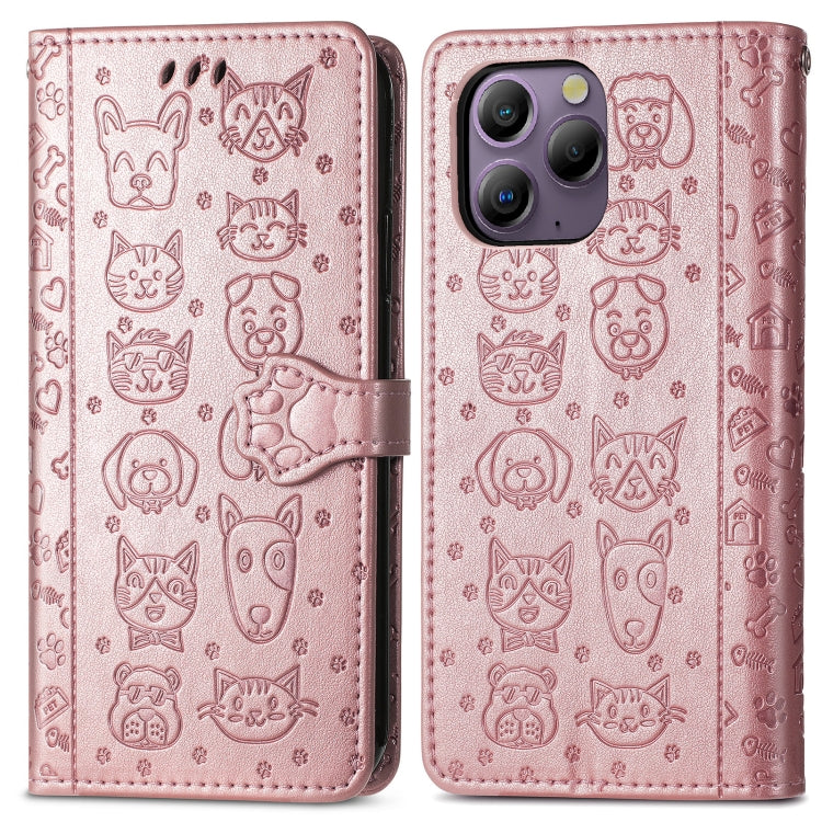 For Blackview A96 Cat and Dog Embossed Leather Phone Case(Rose Gold) - More Brand by buy2fix | Online Shopping UK | buy2fix