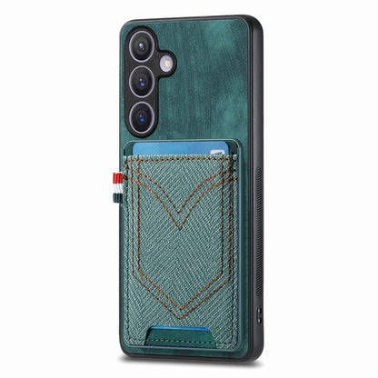 For Samsung Galaxy S25+ 5G Denim Texture Leather Skin Phone Case with Card Slot(Green) - Galaxy S25+ 5G Cases by buy2fix | Online Shopping UK | buy2fix