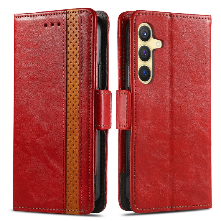 For Samsung Galaxy S25 5G CaseNeo Splicing Dual Magnetic Buckle Leather Phone Case(Red) - Galaxy S25 5G Cases by CaseNeo | Online Shopping UK | buy2fix