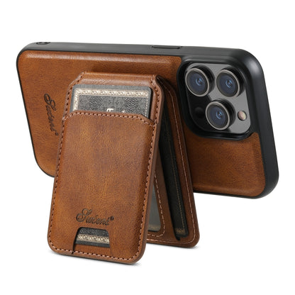 For iPhone 15 Plus Suteni H15 MagSafe Oil Eax Leather Detachable Wallet Back Phone Case(Brown) - iPhone 15 Plus Cases by Suteni | Online Shopping UK | buy2fix