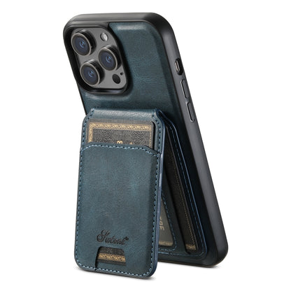 For iPhone 14 Plus Suteni H15 MagSafe Oil Eax Leather Detachable Wallet Back Phone Case(Blue) - iPhone 14 Plus Cases by Suteni | Online Shopping UK | buy2fix