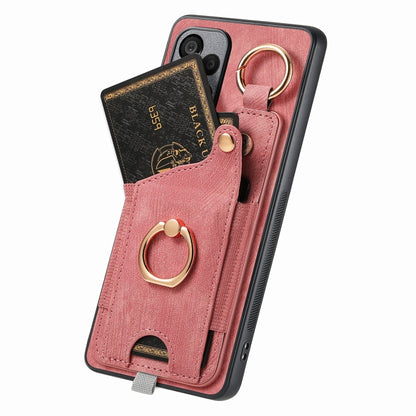 For Realme 10 Pro Retro Skin-feel Ring Card Bag Phone Case with Hang Loop(Pink) - Realme Cases by buy2fix | Online Shopping UK | buy2fix