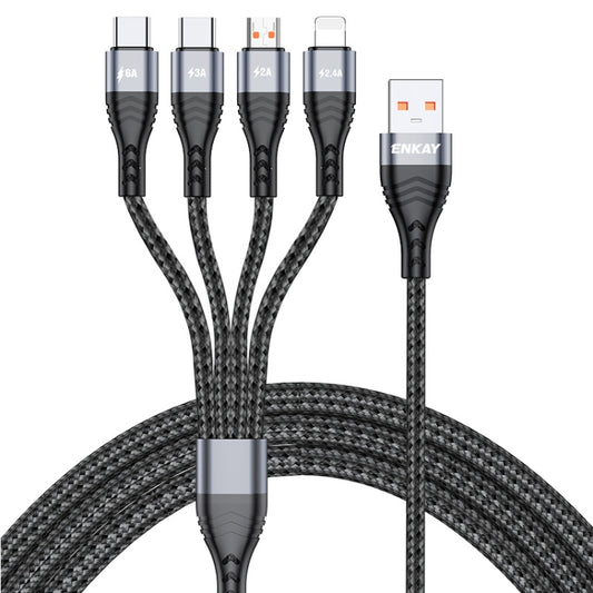 ENKAY 4-in-1 6A USB-A to Type-C / 8 Pin / Micro USB Multifunction Fast Charging Cable, Cable Length:2m(Grey) - Multifunction Cable by ENKAY | Online Shopping UK | buy2fix