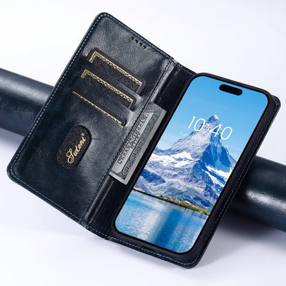 For iPhone 16 Pro Max Suteni Baroque Calf Texture Buckle Wallet Leather Phone Case(Blue) - iPhone 16 Pro Max Cases by Suteni | Online Shopping UK | buy2fix