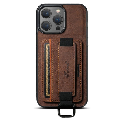 For iPhone 15 Pro Max Suteni H13 Litchi Leather Wrist Strap Wallet Back Phone Case(Brown) - iPhone 15 Pro Max Cases by Suteni | Online Shopping UK | buy2fix