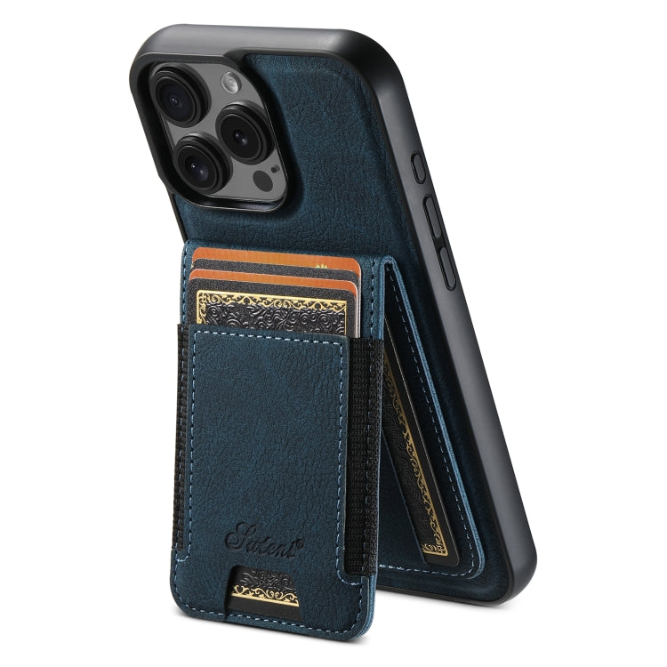 For iPhone 16 Pro Max Suteni H17 Litchi Texture Leather MagSafe Detachable Wallet Phone Case(Blue) - iPhone 16 Pro Max Cases by Suteni | Online Shopping UK | buy2fix