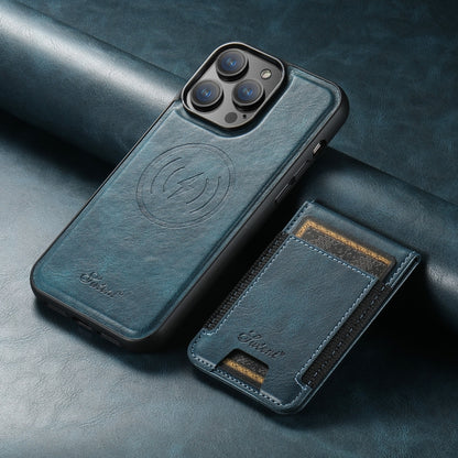 For iPhone 15 Plus Suteni H17 Oil Eax Leather MagSafe Detachable Wallet Phone Case(Blue) - iPhone 15 Plus Cases by Suteni | Online Shopping UK | buy2fix