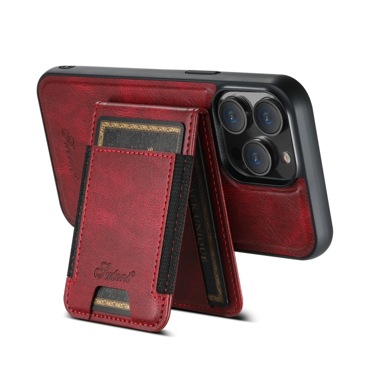 For iPhone 14 Pro Suteni H17 Oil Eax Leather MagSafe Detachable Wallet Phone Case(Red) - iPhone 14 Pro Cases by Suteni | Online Shopping UK | buy2fix
