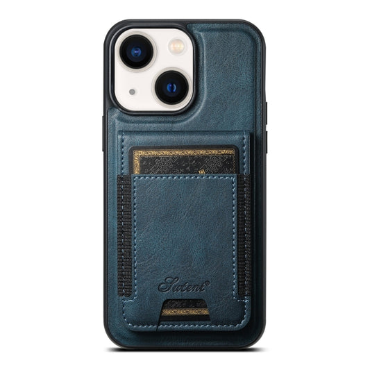 For iPhone 13 Suteni H17 Oil Eax Leather MagSafe Detachable Wallet Phone Case(Blue) - iPhone 13 Cases by Suteni | Online Shopping UK | buy2fix