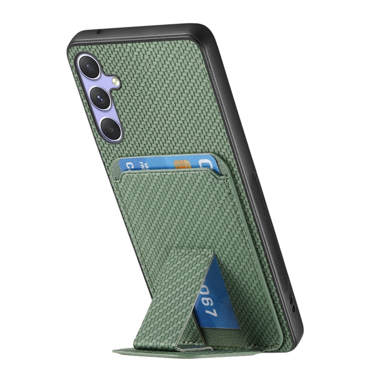 For Samsung Galaxy S25 Ultra 5G Carbon Fiber Card Bag Fold Stand Phone Case(Green) - Galaxy S25 Ultra 5G Cases by buy2fix | Online Shopping UK | buy2fix